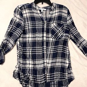 Love Tree Blue and White Checkered Blouse